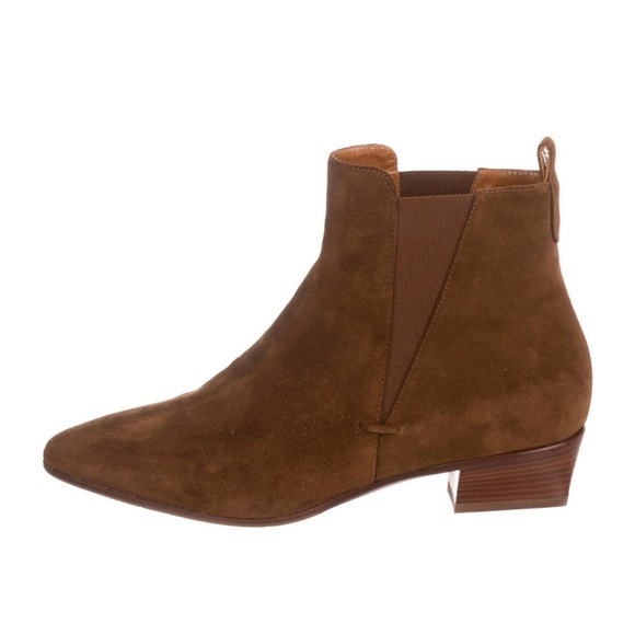 Aquatalia Shoes - Aquatalia Suede Pointed Toe Boots. Sacked Heel. Tonal stitching, gore panels.